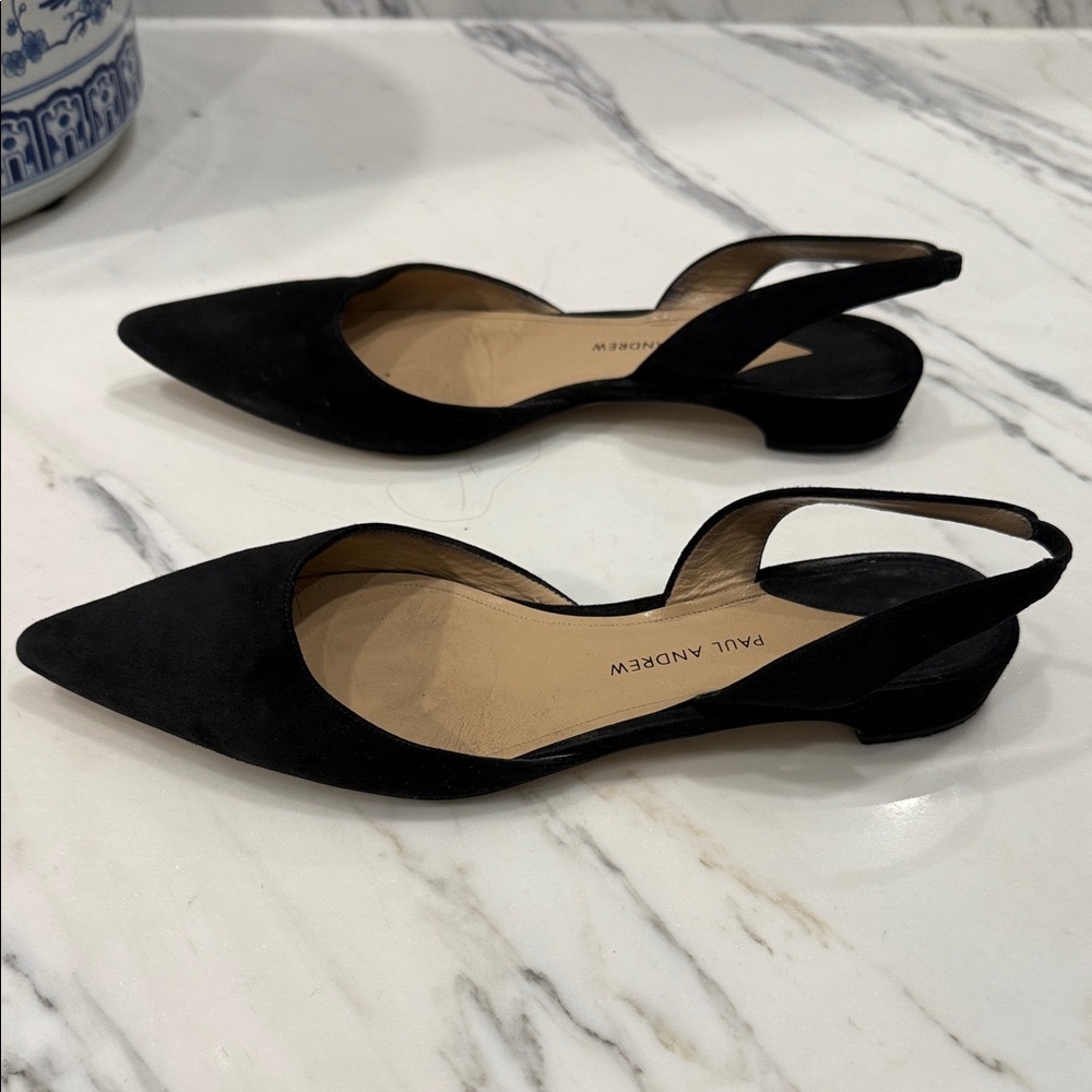 Paul Andrew Black Pointed Toe Suede Slingbacks - Picture 2 of 8